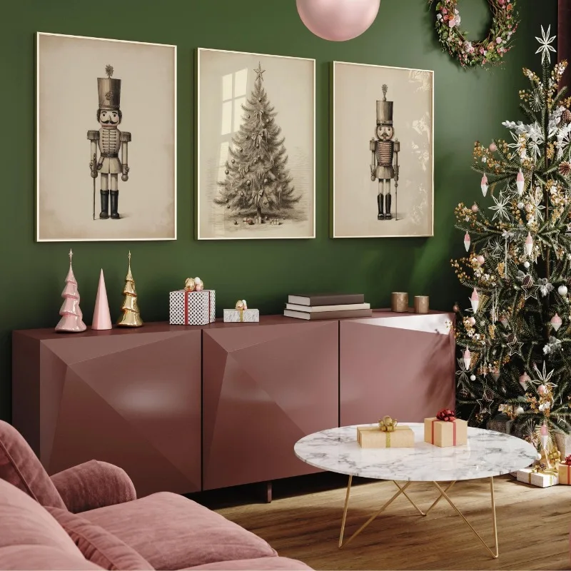 Vintage Minimalist Christmas Nutcrackers Sketch Pine Posters and Prints Canvas Printing Wall Art Picture for Living Room Decor