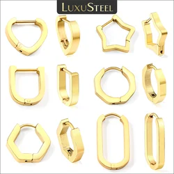 LUXUSTEEL Geometric Square Star Heart U Shape Hoop Earrings For Women Men Golden Sliver Color Stainless Steel Retro Piercing
