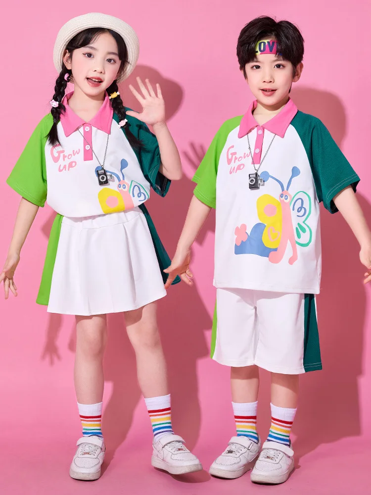 Girl Hip Hop Dance Costume Kids Butterfly print Sweatshirt Colorblock Short Skirt Boys Jazz Dance Performance Clothes