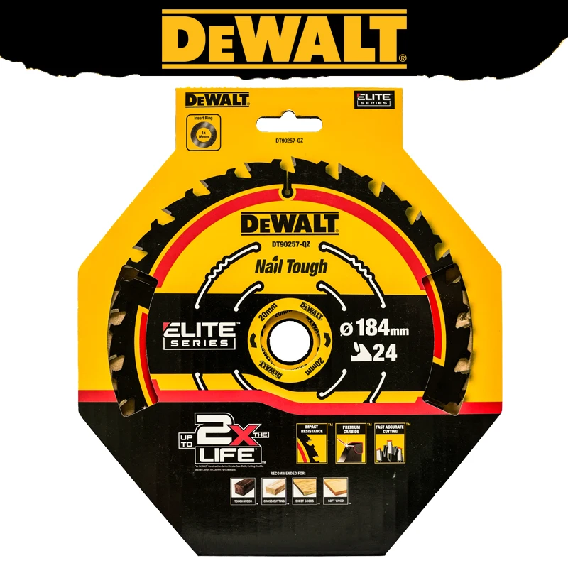 DEWALT DT90257 Brzeszczot do piły tarczowej Extreme 2X Life 184 mm X 24T Zbudowany do ostatnich, bardzo ostrych akcesoriów do elektronarzędzi tnących