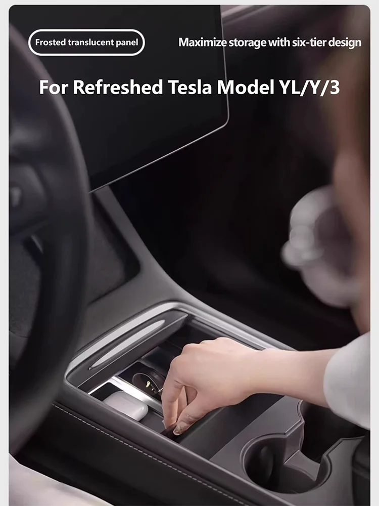 enter Armrest Hidden Storage Box For Refreshed Tesla Model YL/Y/3 2025 2026 Center Console Organizer Silicone Mat Accessories