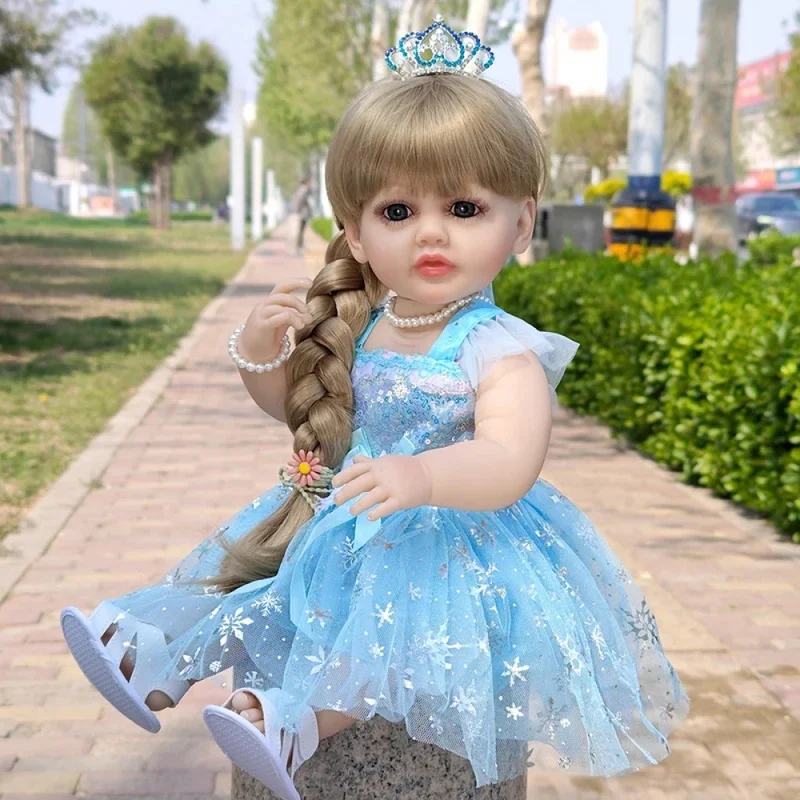 22Inch 55cm Reborn Baby Doll Lifelike Full Body Soft Vinyl Cute Girls Blonde Hair Simulation Dolls Christmas Gift for Toddler