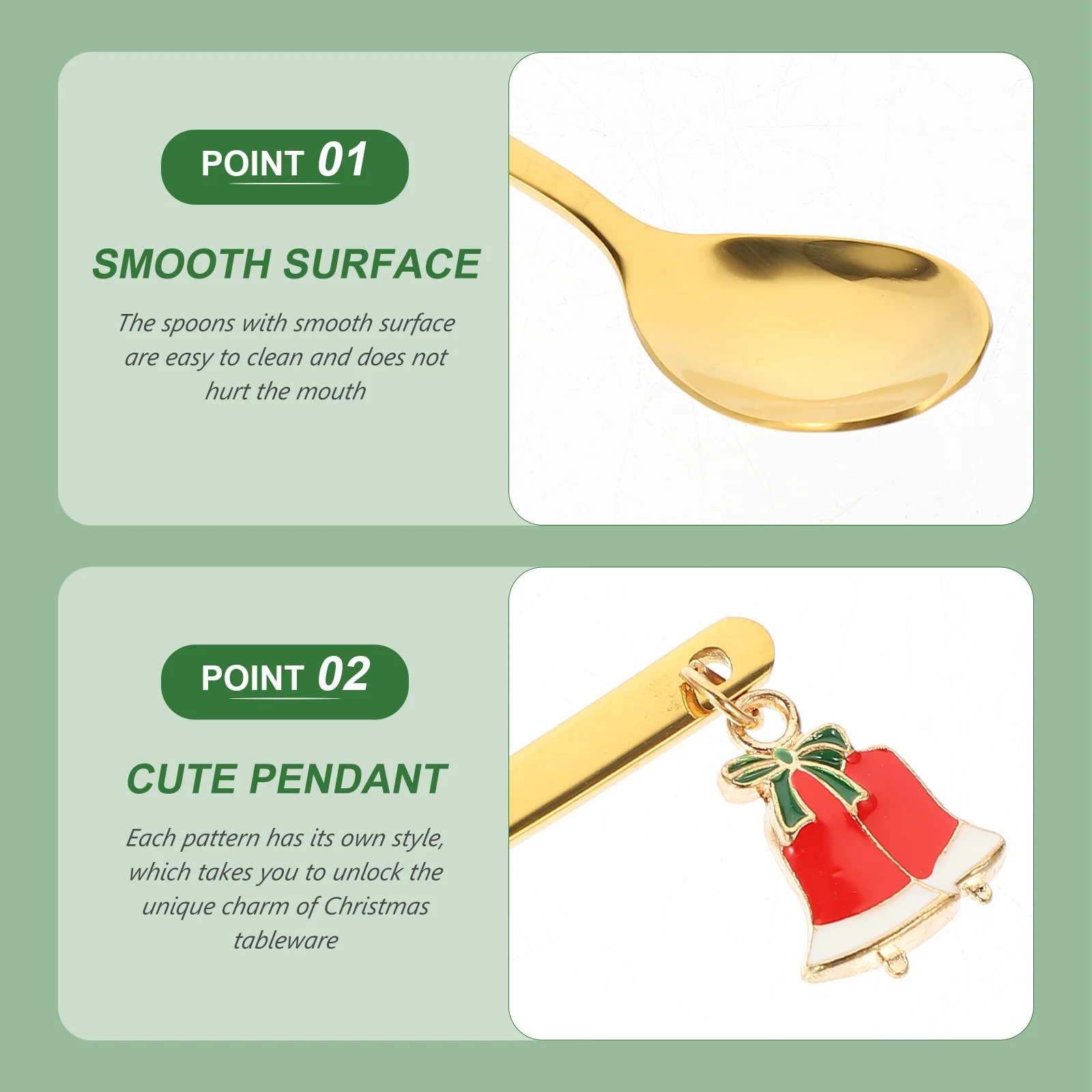 1 مجموعة القهوة اثارة ملعقة الفولاذ المقاوم للصدأ سطح أملس مقبض مريح عيد الميلاد تصميم الغذاء مغرفة للحلوى