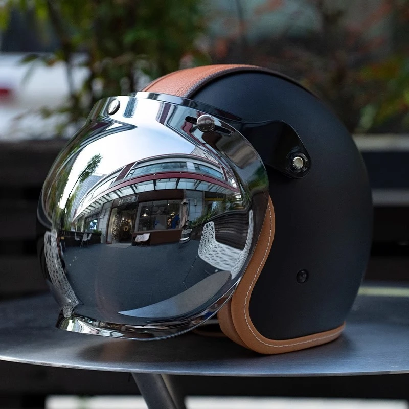 

New Japanese Style Motorcycle Helmet with Bubble Shield Retro Cruiser 3/4 Half Helmet for Men Women