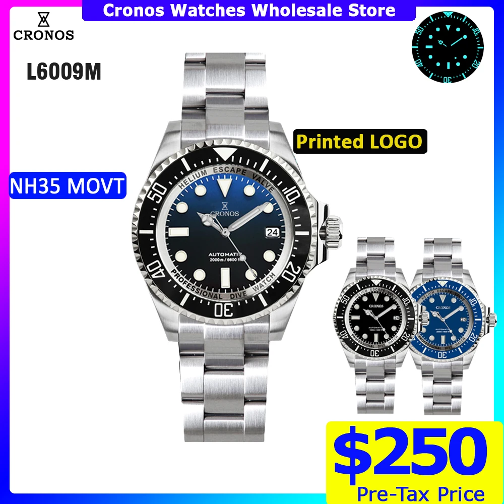 Cronos Automatic Diving Watch Stainless Steel 2000 Meters Water Resistance Professional Diver NH35 L6009M