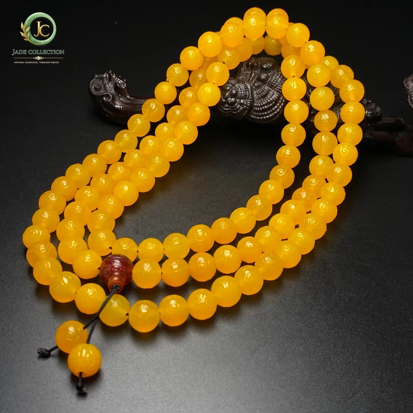 108 Tibetan Buddhism Agate Ruyi pattern Dzi Bead Prayer Handstring NecklaceG3664