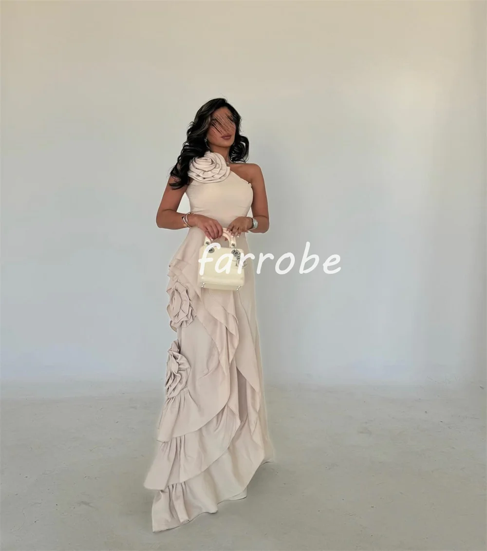 Customized Matching Exquisite Jersey Handmade Flower Ruched Tiered A-line One-shoulder Long Dresses Bespoke Occasion Dresses