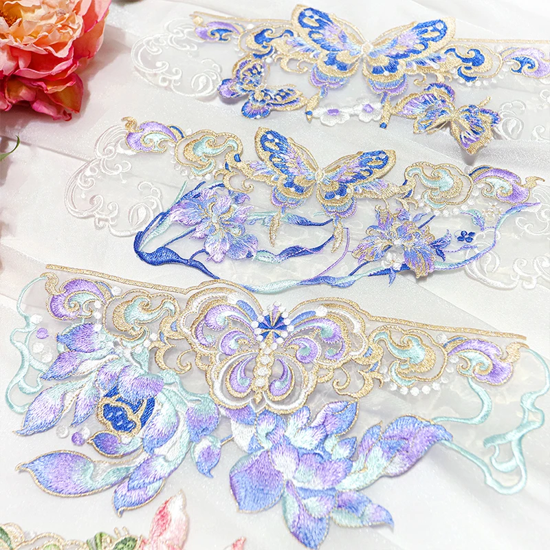 1pc Chinese Style Embroidered Patches Butterfly Iris Cherry Blossoms Lotus Embroidery Patch for Hanfu DIY Sewing Accessories