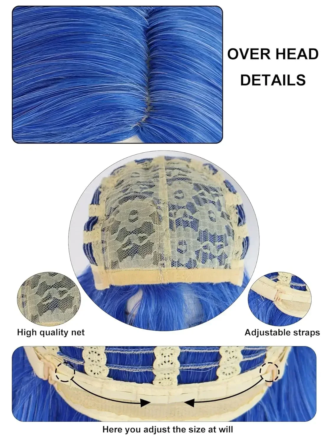 كوسبلاي بيروكي دي تريستيس بلو سينثيتيك [+ بونيه دي بيروك + هلالات】 بوب كورتيس بليوز بيروكي دي كوسبلاي