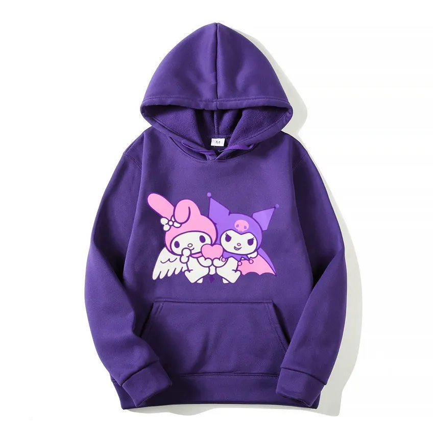 Purple Kuromi Women Hoodie Tops Spring Autumn New Fashion Men Pullover Cartoon Anime Black Couple Oversized Sweatshirt Clothes