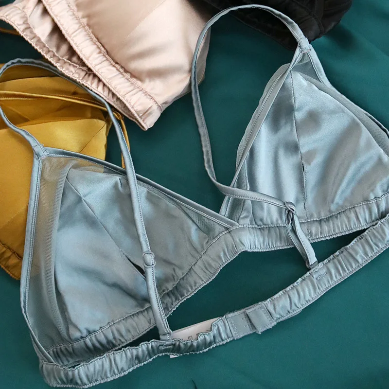 Birdtree Women 93% Mulberry Silk 7% Spandex Bra 3/4 Cups Everyday wear Thin Bralette Wire Free Removable Pads Intimates P36009QC