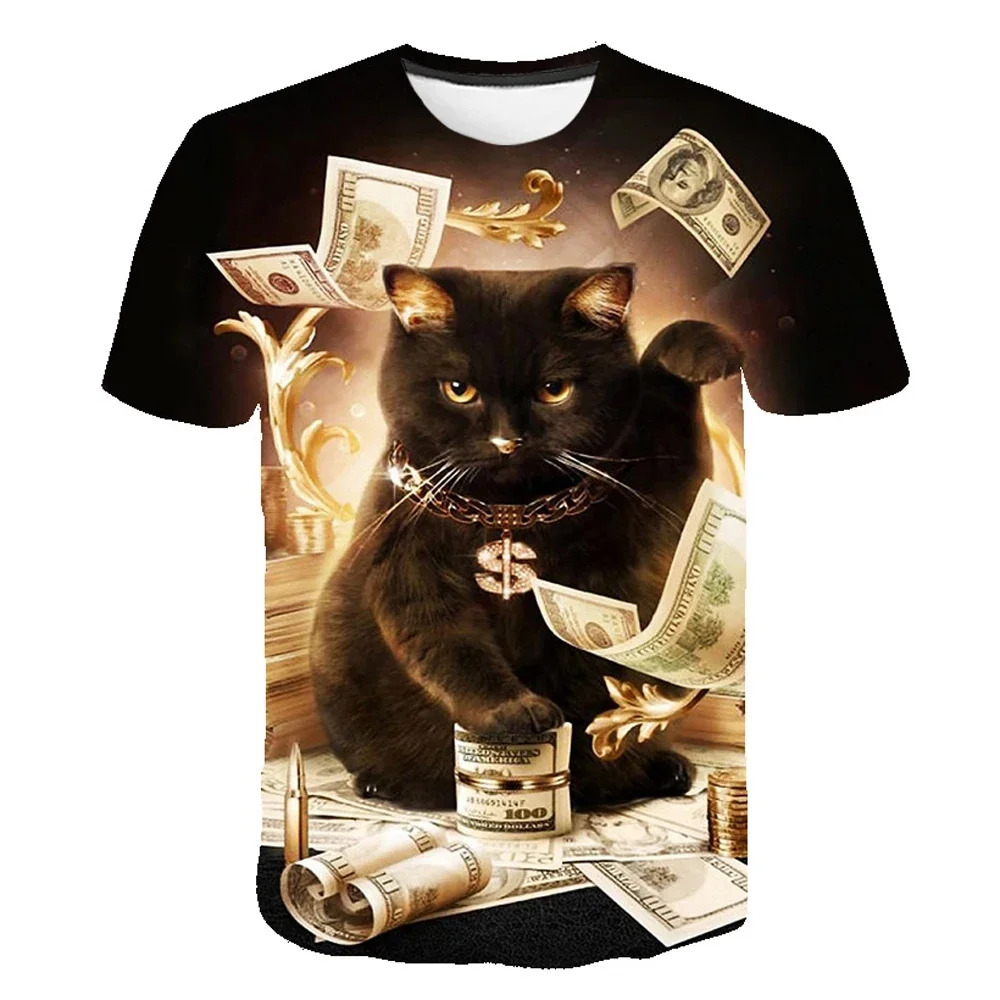 Fashionable Funny Cat  Pictures For Men's T-Shirts Trend Digital Printing Casual Round Neck Short Sleeved