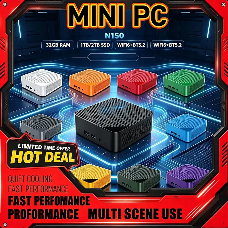 New 13 Color Mini PC Intel Core N150 16GB RAM 2TB SSD Bluetooth Windows 11 Portable Compact Desktop for Gaming Office Study