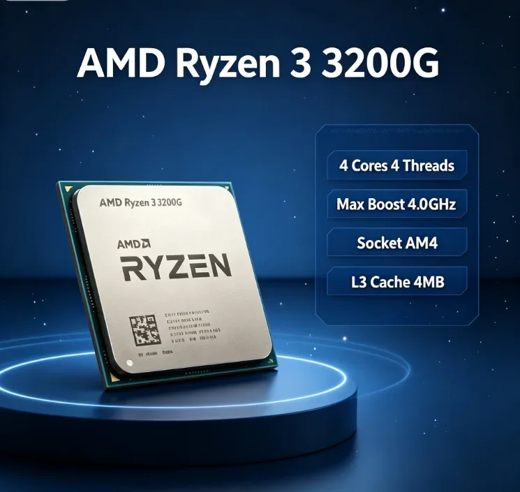AMD Ryzen 3 3200G 4 Core 4 Thread 3.6GHz Boost 4.0GHz AM4 4MB Cache 65W Without Cooler Home Office Integrated Graphics