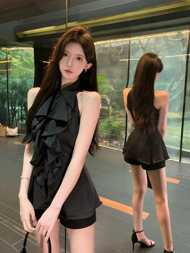 

XZY Sexy Shoulder Bared Shirt Women's Summer Fashionable Sexy Blouse Korean Style Commute Pure Color Polyester Fiber