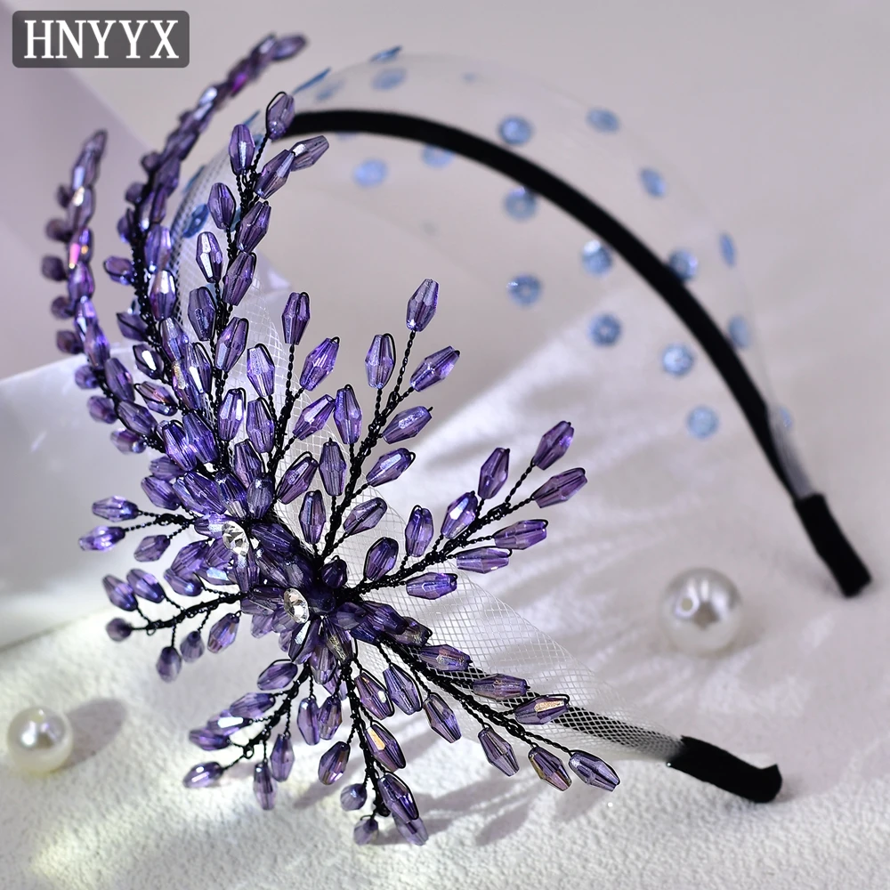 HNYYX Vintage Headband Flower Crystal Hair Piece Wide Rhinestone Hair Wear Fashion Party Headdress Wedding Hair Accessories  A76