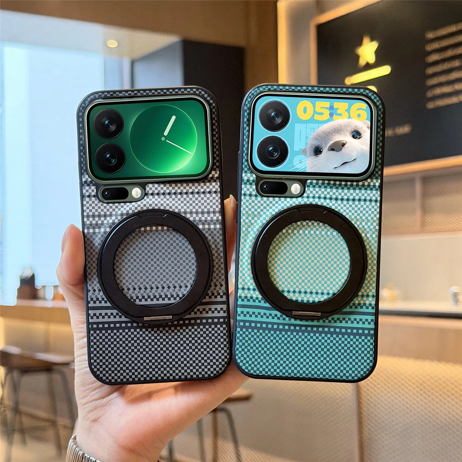 Carbon Fiber Kevlar Pattern Rotating Bracket Case For Samsung Galaxy A56 A55 A36 A35 A26 A17 A16 A15 A07 Magnetic Leather Cover