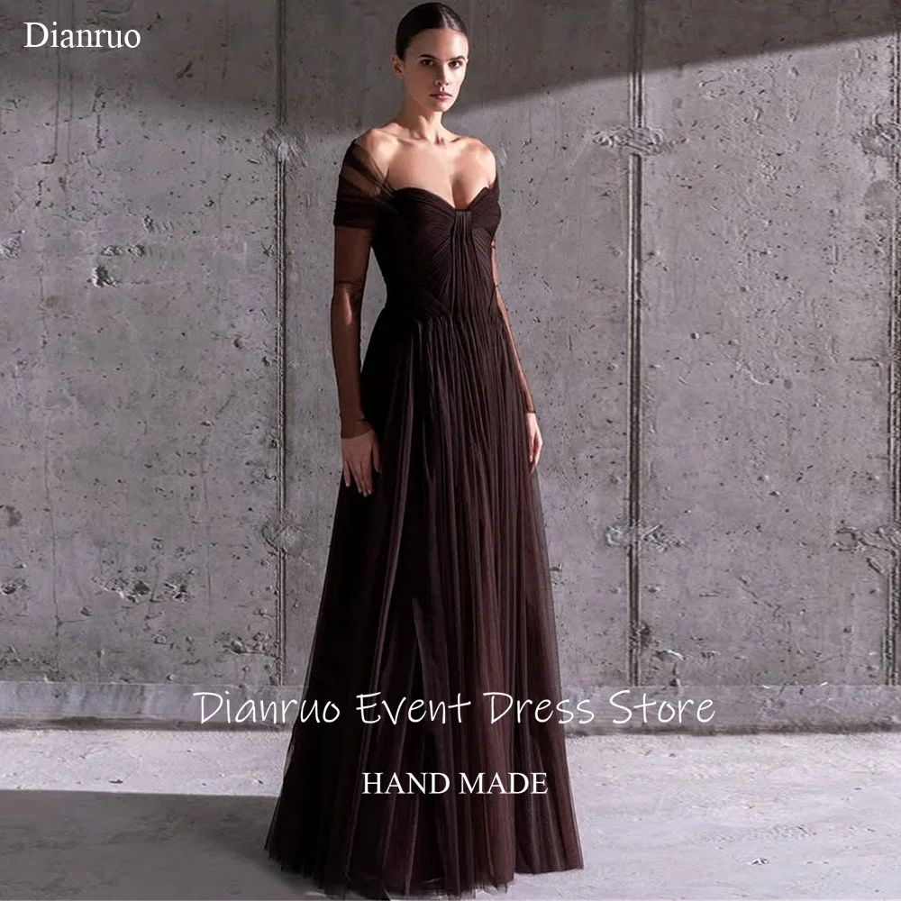 

Dianruo Off The Shoulder Evening Dress A Line Maxi Vestido De Fiesta Sheer Sleeves Bespoke Occasion Evening Gown Customized