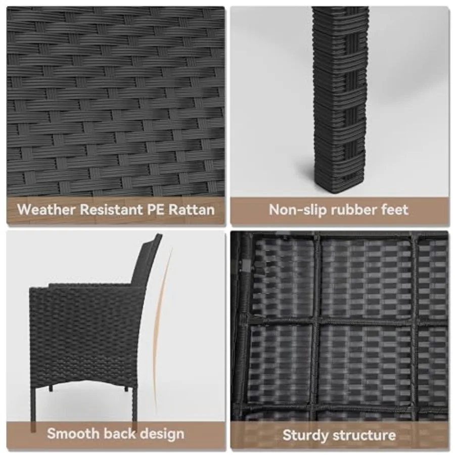 Patio Furniture Set 4 Pieces Outdoor Wicker Rattan Chairs Conversation Sets with Coffee Table Rocking Bistro Set for D