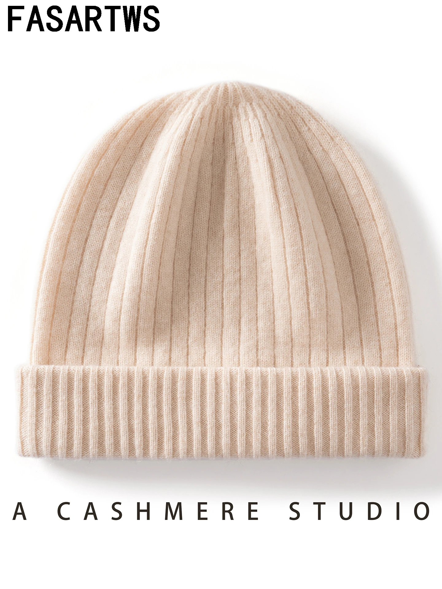 fasartws-冬用帽子-女性-男性用-100-カシミヤ-ビーニーキャップ-ソリッド-暖かい耳保護-ニット帽-アウトドア-カジュアル-ボンネット-リブ編みキャップ