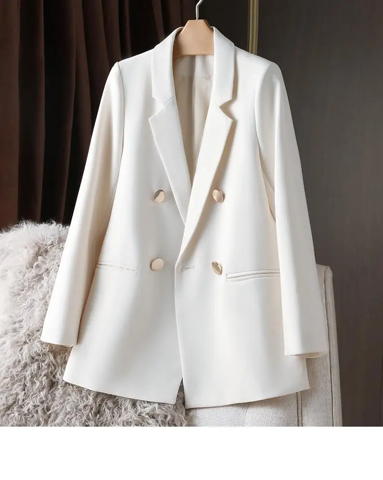 Women'S Blazer Coat Overcoat Female Occupation Autum Pear Material Check Fem Ladies' Thiened Pant Petite Placket Modern Garment