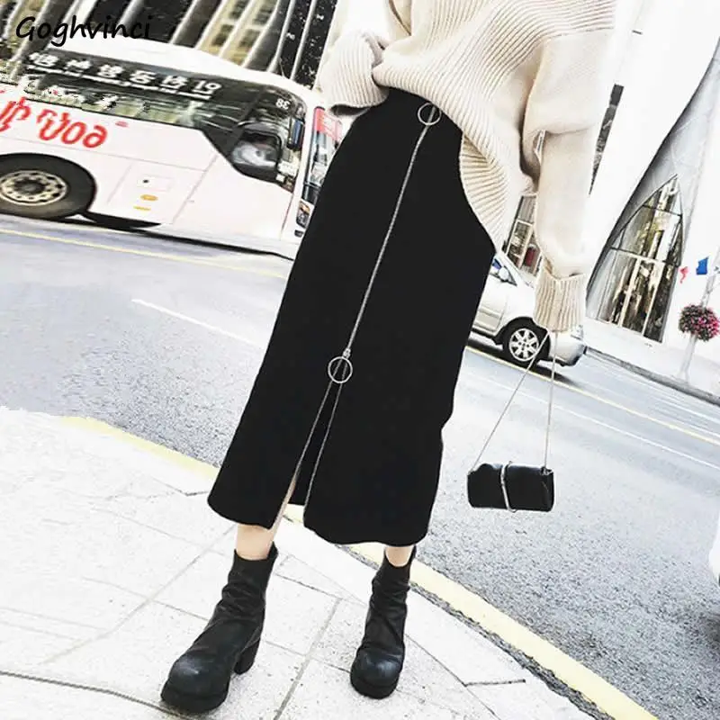 

Front-slit Midi Skirts Women S-5XL Zipper New Office Lady Gentle Design Chic A-line Summer Autumn High Waist Korean Style Faldas