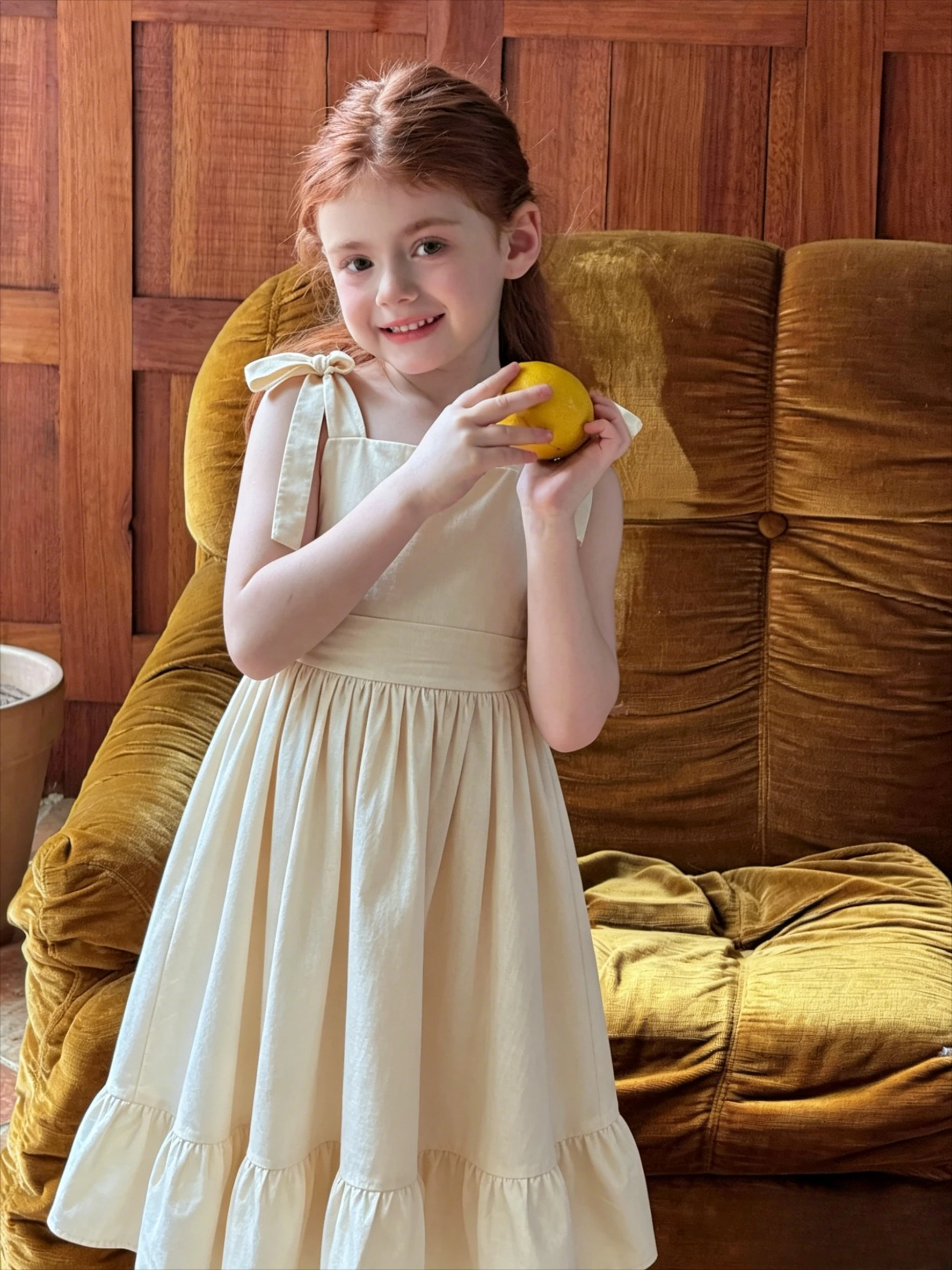 2026 Summer New Style White Vest Dress for Girls, Fashionable French Strapless Puff Sleeve Child Dress