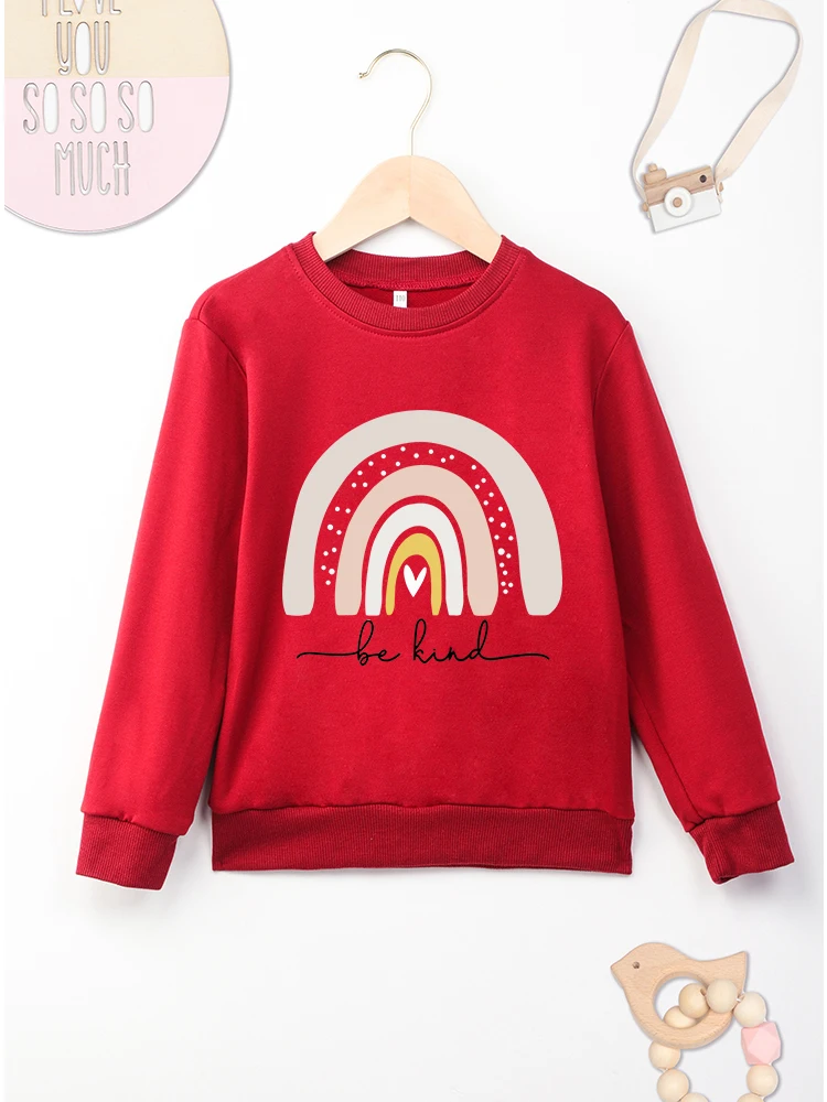 Fashion Print Red Baby Sweatshirts Cute Creativity Rainbow Graphic Exquisite Harajuku Child Hoodless All-match Trend Top Clothes