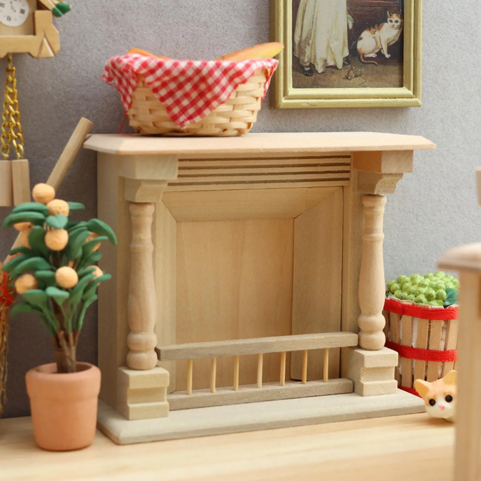 Dollhouse Miniature Fireplace 1/12 Scale Realistic Wood Doll House Fireplace