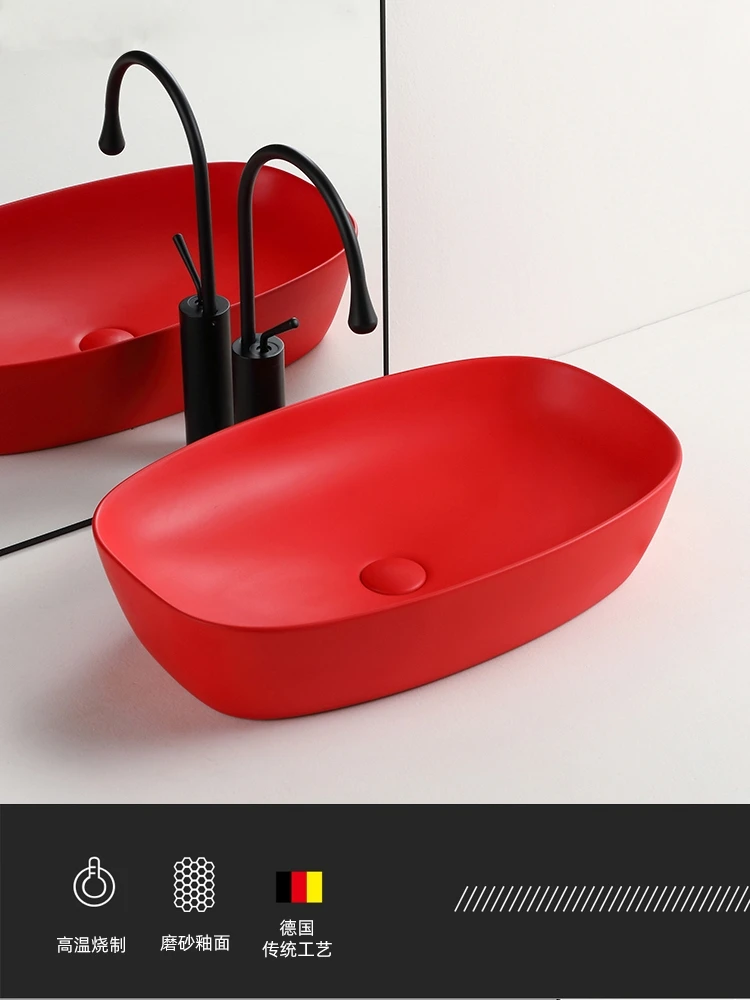 Balcony decoration bathroom, wash basin ceramic table basin wash sink  hotel bathroom oval sink household red