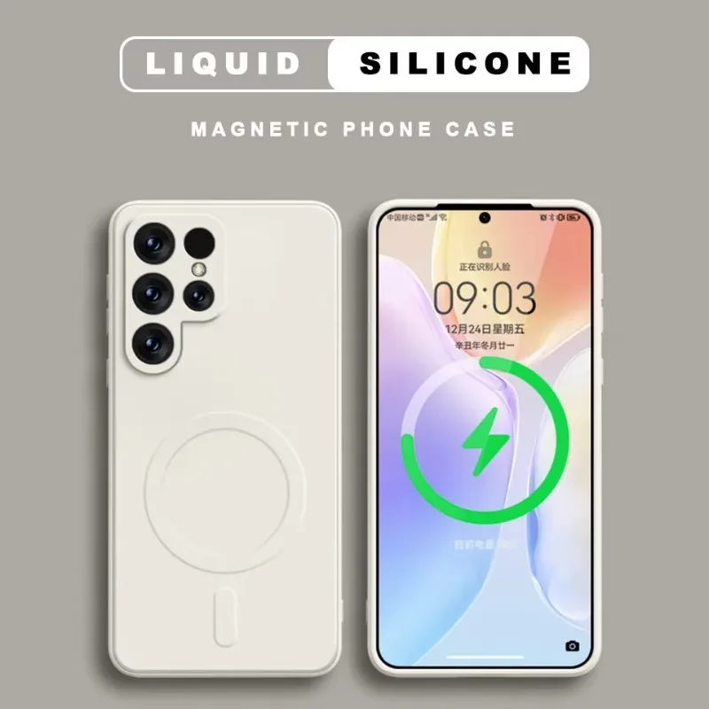 Coque magnétique en silicone liquide pour Samsung, Galaxy S21, S23, FE, S22, S24 Plus, S25 Ultra Soft Lens Protector, Slim, Thin Cover