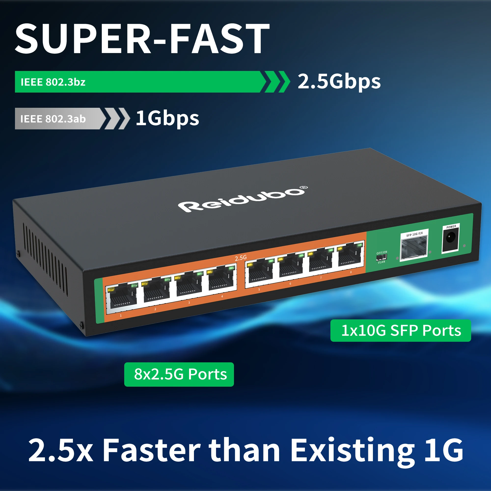 9 portów 2.5Gbps, porty 8x2.5G z łączem 10G SFP, niezarządzana przełącznik sieci Ethernet 2.5Gb, Plug & Play