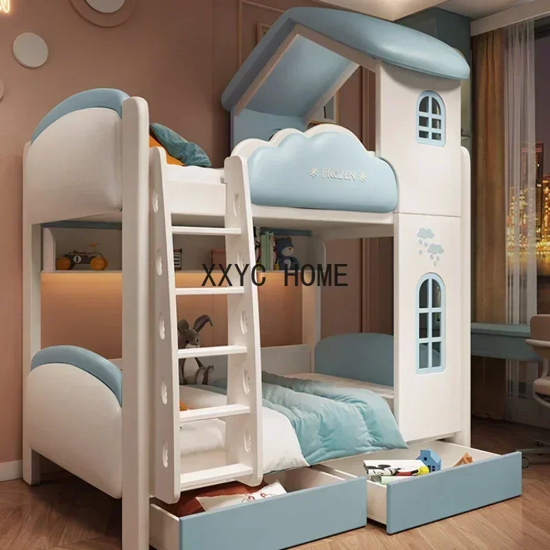 Castle Princess Girl Children Beds Bilayer Up And Down Up And Down Children Beds Senior Cama Infantil Bedroom Furniture QF50TC