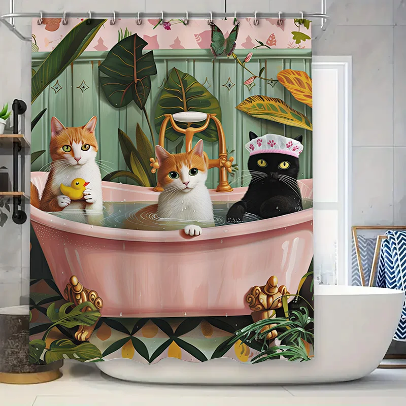 

Занавеска для душа для купания домашних животных, очаровательный принт собаки, белый и серый дизайн в горошек, нескользящий материал для безопасного использования в ванной комнате