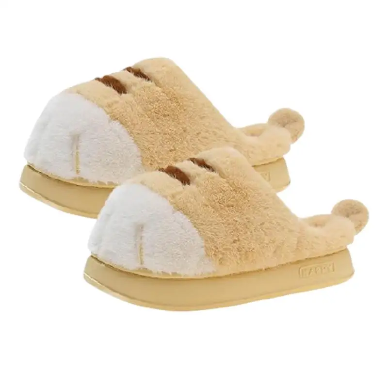 Cat Paw Slippers Soft Fuzzy Kitty Slippers For Women Cute Fun Animal Slippers Cat House Shoes Non-slip Sole For Women