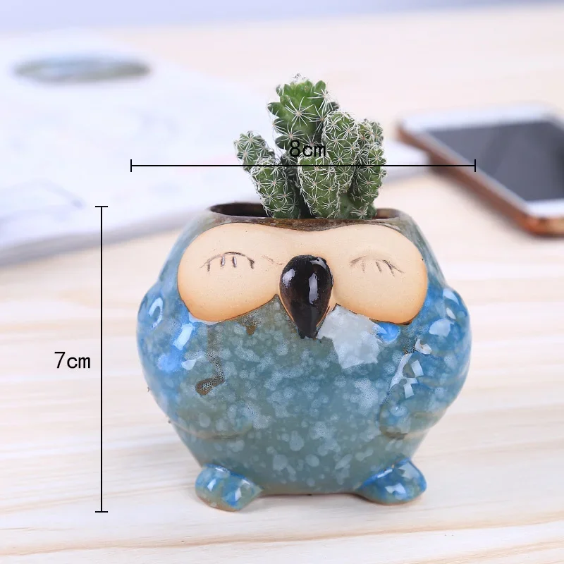 Mini Ceramic Owl Succulent Planter Cute Cartoon Cactus Bonsai Flower Pot Desktop Decor Wedding Birthday Home Garden Gift - view 2