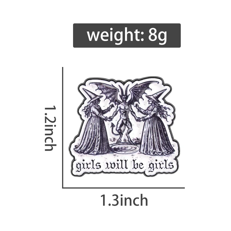 Girls Will Be Girls Enamel Pin Feminism Witch Badge Funky Witchy Feminist Brooches Gothic Punk Jewelry Gifts for Friends