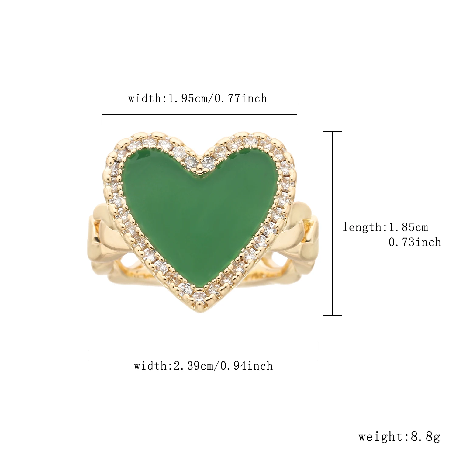 Fashion Green Style Monaco Bracelet Jewelry Heart Set Made of 14K Gold Plated Copper, Anniversary Gift