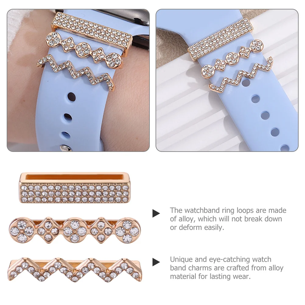 

3Pcs Watchband Decorative Loop Metal Bling Charms for Watch Strap Women Fashion Jewelry Buckle Accents Suitable for Casual