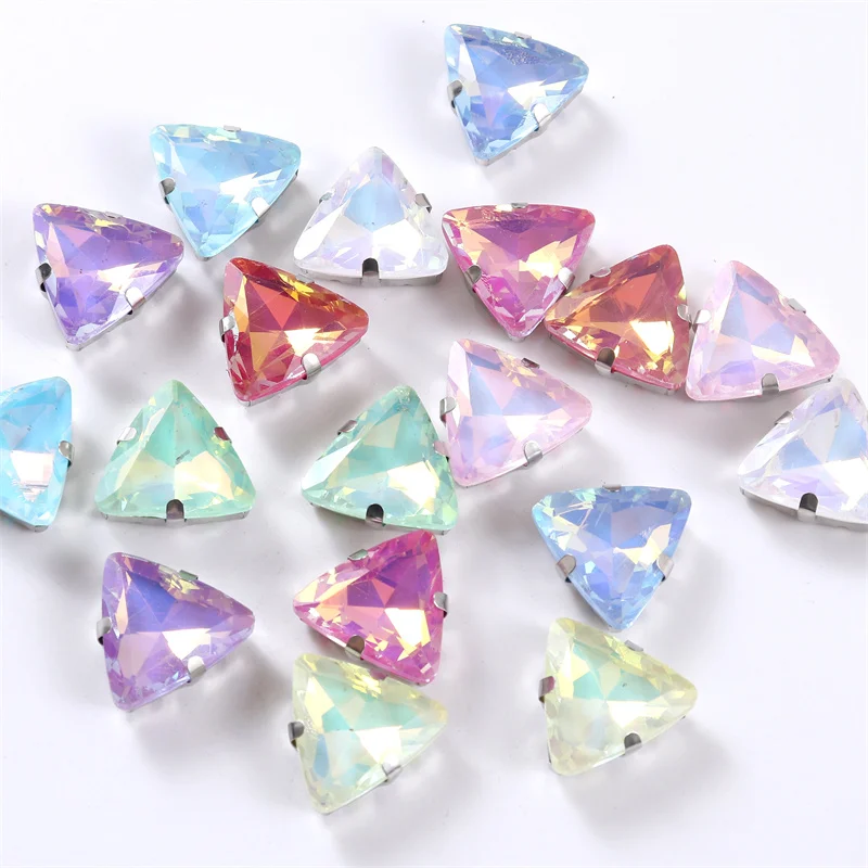 High quality Triangle Glass Sew On Rhinestone with sliver base Crystal stone for Sewing Crafts Garment Clothing Accessories