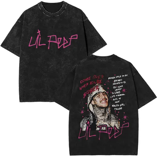 Camisetas con estampado de doble cara para hombre y mujer, camiseta Vintage lavada de rapero Lil Peep, camiseta de manga corta de gran tamaño de Hip Hop, ropa de calle