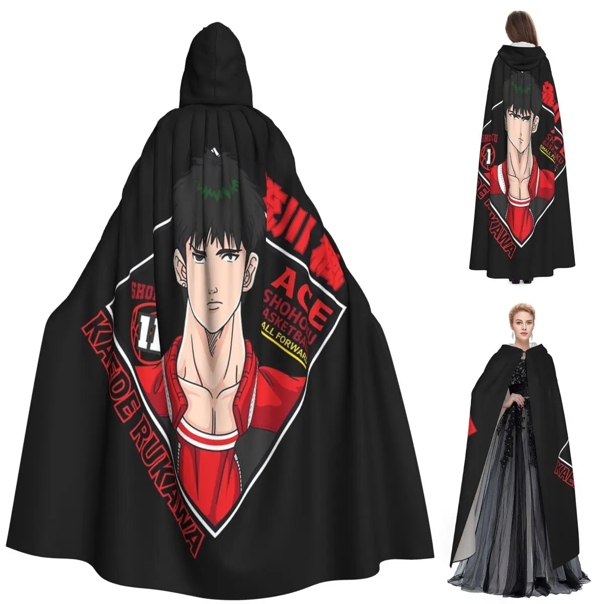 

Shohoku Ace Kaede Rukawa Slam Dunk Long Hooded Cloak Witch Medieval Costume Cosplay Cape HalloweenCoat Adult Unisex
