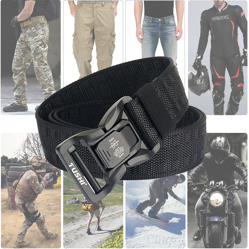 HSSEE Tactical Outdoors Belt for Men Matte Black Metal Buckle Quick Release Military Army Belt Tight Nylon Casual Girdles Male