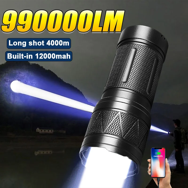 990000LM High Power White Laser Flashlight 2000m Rechargeable 6000mAh Torch Outdoor Light Camping Lantern
