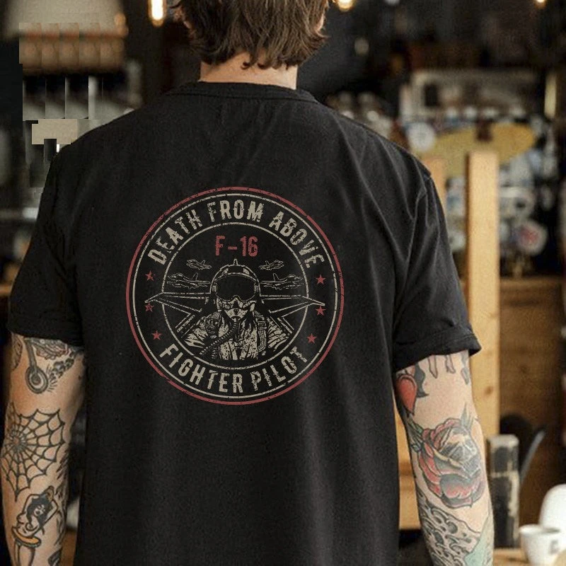 2026 New Tactical Family Matching Oversized Unisex Streetwear TShirt Vintage Aviator Pilot Circular Badge Print Tee Short Tops