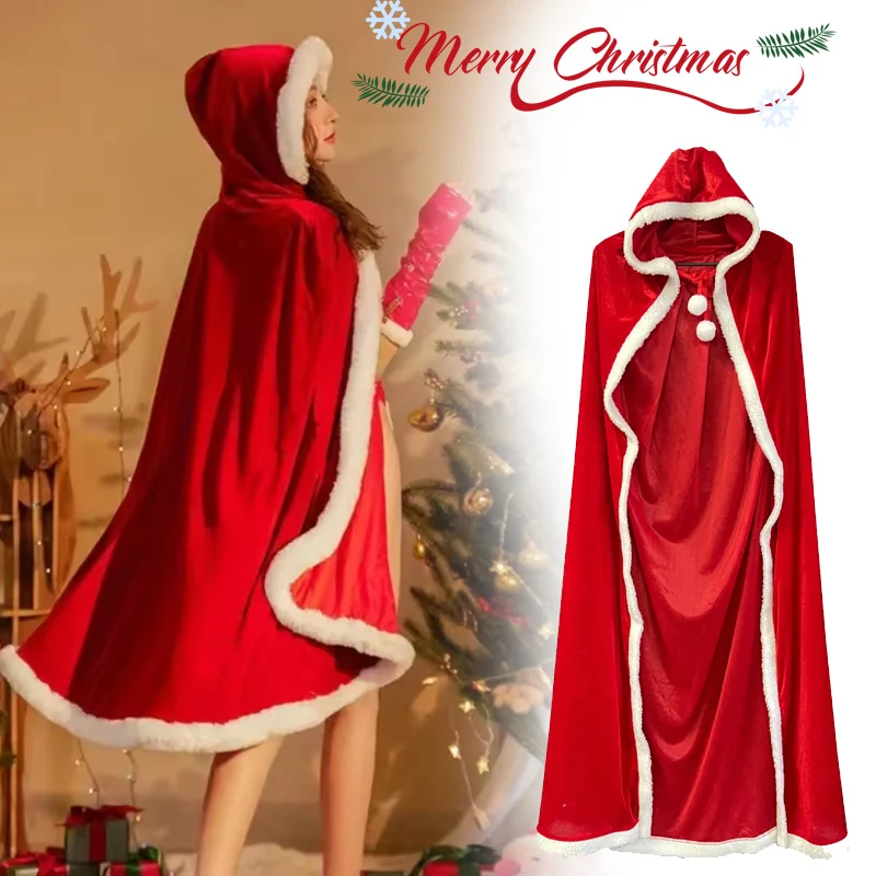 

Красная накидка из шерпы с капюшоном для девочек, рождественский зимний плащ с белой отделкой, костюм для выступлений, вечерние подарочная одежда