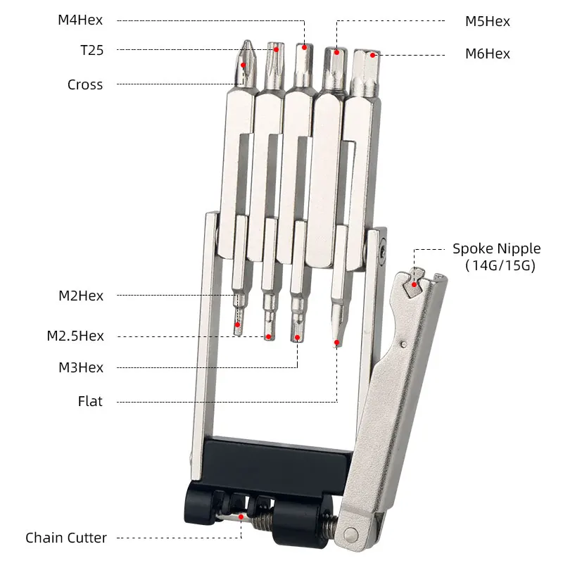 12 In 1 Multi-Function Tool Bicycle Chain Repair M6/5/4/3/2.5/2 Hex Key Torx T25 Cross Flat Wrench MTB Maintenance