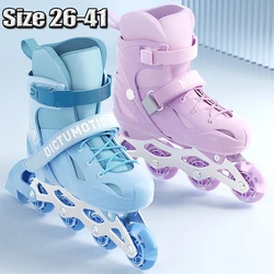 Roller Skates Shoes for Kids, Sliding Adjustable Inline Skating Sneakers, 4 Flash Wheels, Single Row Skates, Boys and Girls
