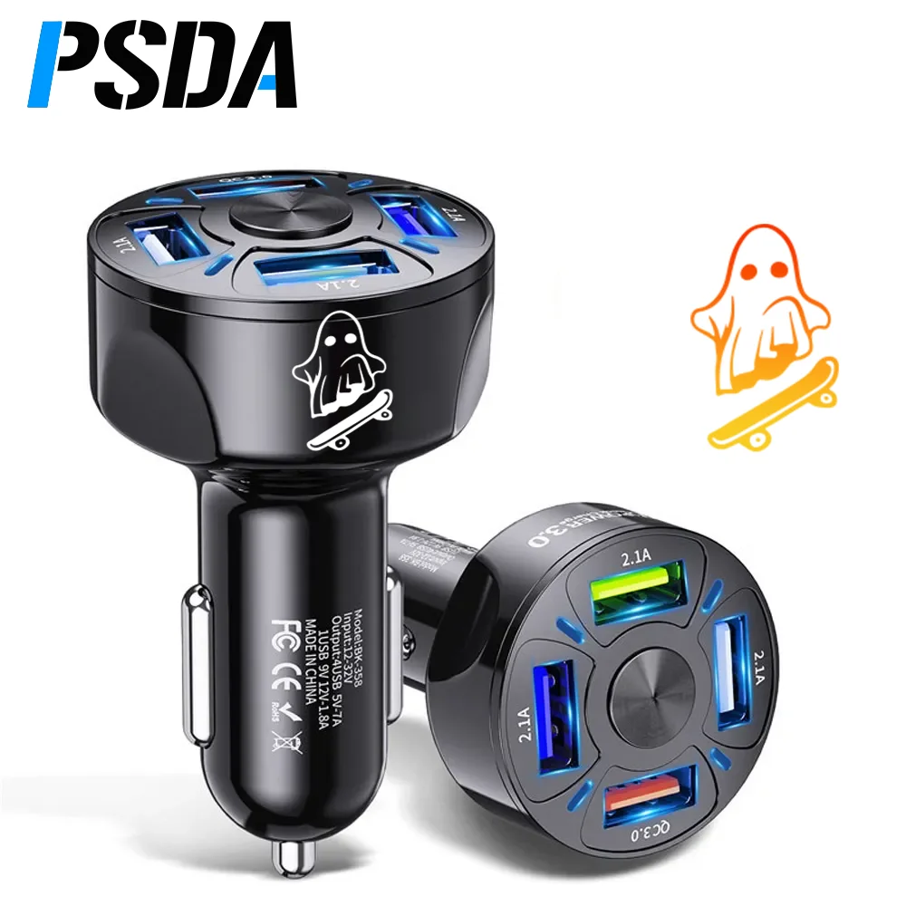 

PSDA 4 Port USB Car Charger LED Fast Charging Plug 48W 7A Quick Phone Charge Adapter For iPhone 12 Samsung Xiaomi Huawei in Car