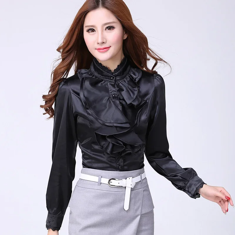 Blouse shirt Women Fashion Blouses Pink Casual Shirts Elegant Ruffled Collar White Office Female Clothing Spring Tops 2022 ZT53